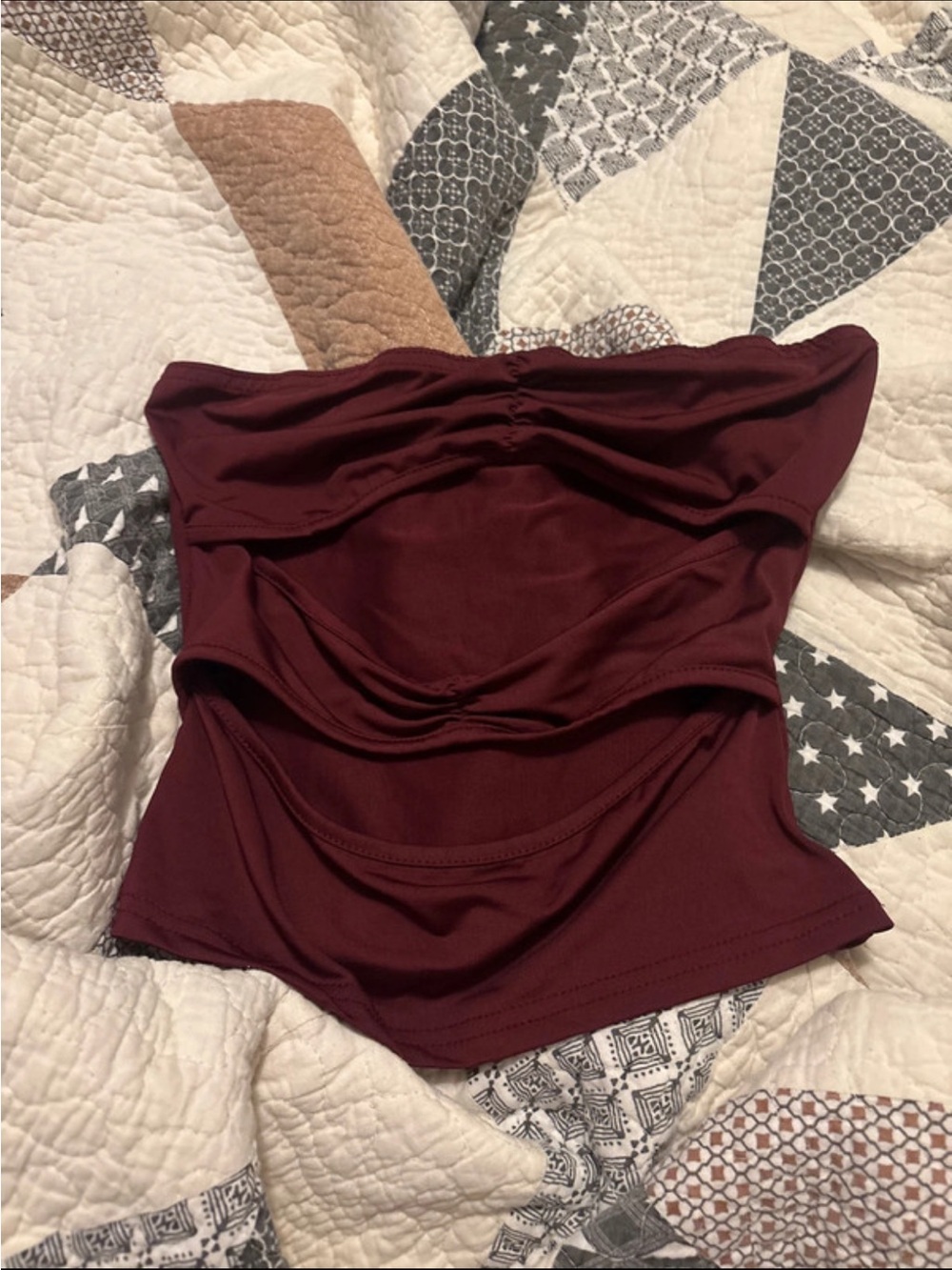 Stretch Strapless Bodysuit in Burgundy